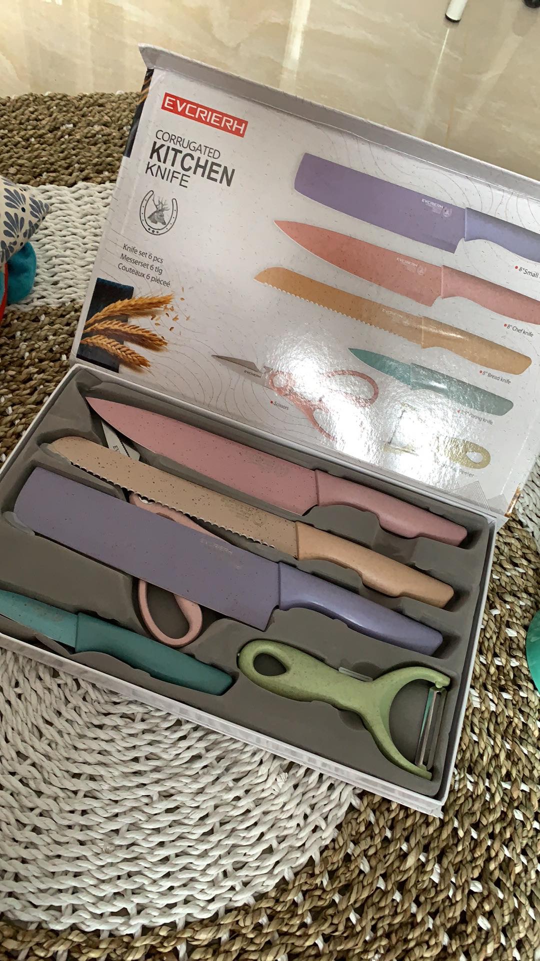 6 In 1 Kitchen Knife Set / Talenan Pisau Pengupas Gunting Dapur Set