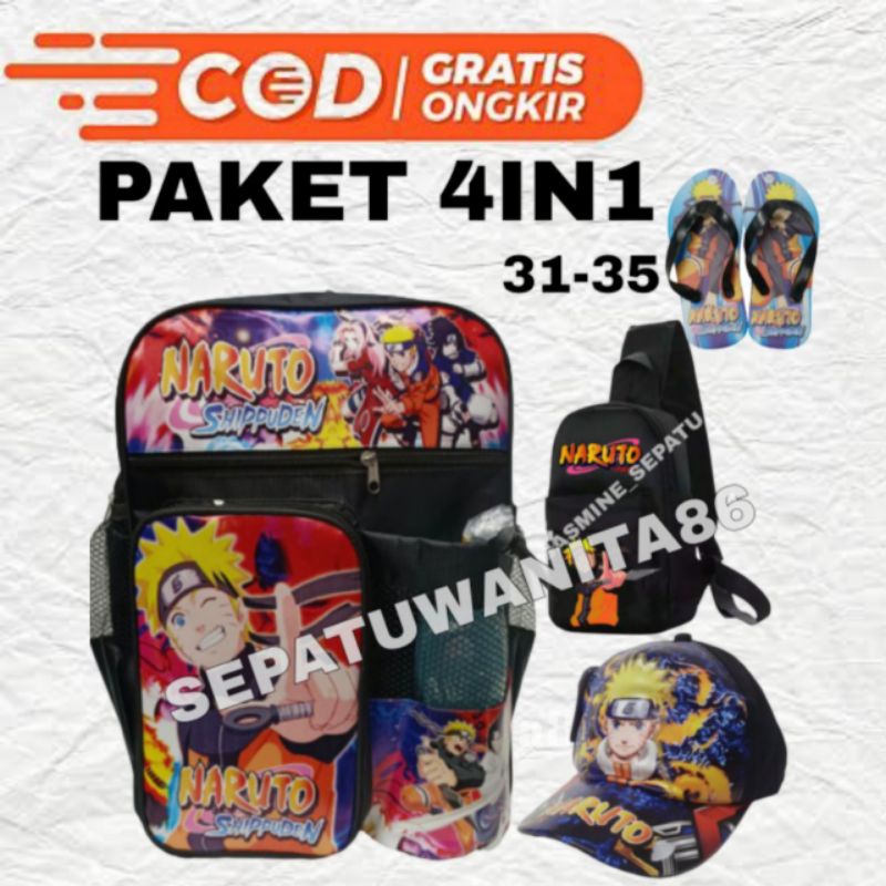 TAS NARUTO Tas Ransel Punggung Sekolah Anak Paud Playgroup TK SD Gambar Anime Naruto Boruto Cowok