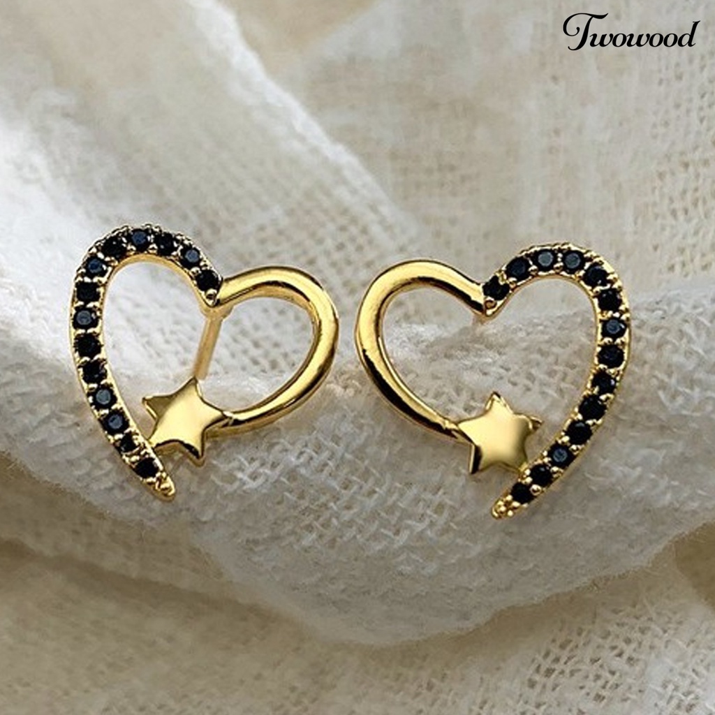 1 Pasang Anting Stud Bentuk Hati Bahan Alloy Anti Karat Untuk Wanita