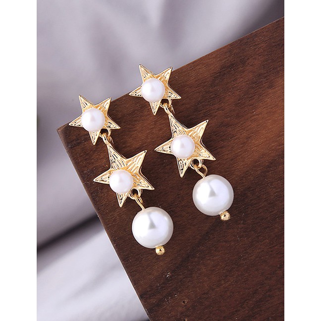 LRC Anting Tusuk Fashion Glass Pearl Gold 925 Sterling Silver Stars Pearl Earrings F95517