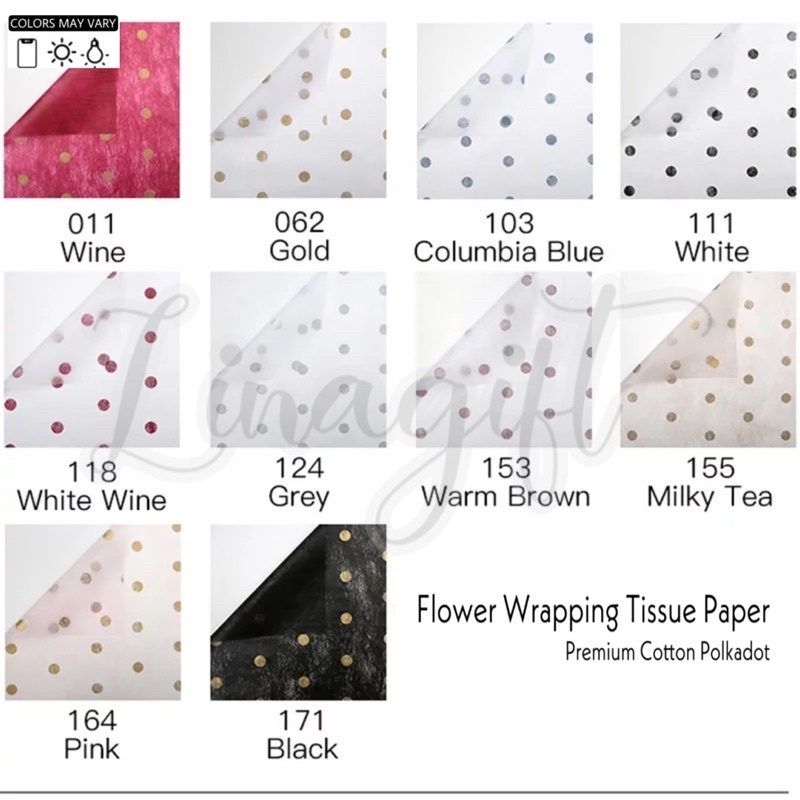 ( 5 Lembar ) PREMIUM COTTON POLKADOT - FLOWER WRAPPING TISSUE PAPER WATERPROOF - KERTAS TISU BUNGA ONDE DOT RANGKAIAN BUKET FLORIST