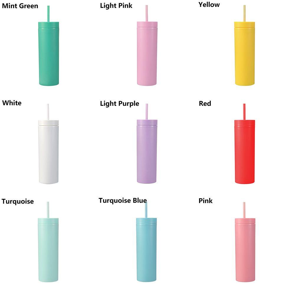 R-FLOWER 16oz Acrylic Skinny Tumbler Multi Color Hadiah Natal Perlengkapan Minum Double Layer Milk Cup