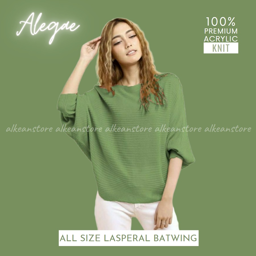 Alegae Baju Rajut Batwing Blouse Wanita Korea Premium Outer Tshirt Knitwear Original-Mint