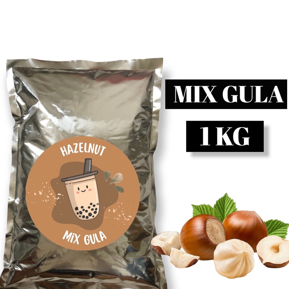 

BUBUK MINUMAN BOBA / SERBUK MINUMAN / POWDER DRINK RASA HAZELNUT 1KG MIX GULA.