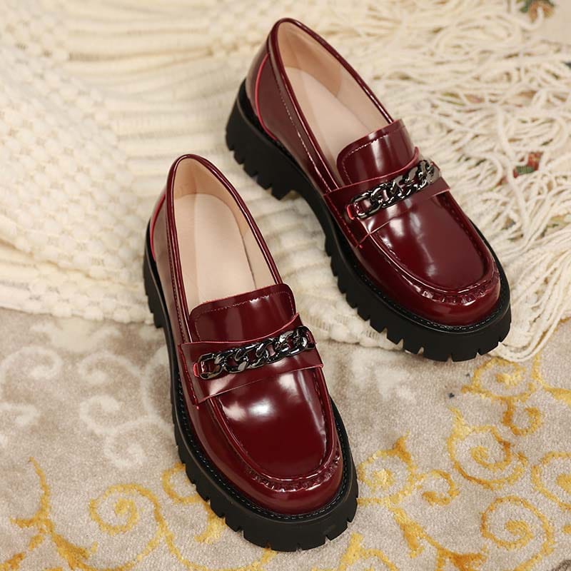 SEPATU WANITA DOCMART LOAFERS / SEPATU RANTAI SILVER GLOSY MAROON PREMIUM MRN 2209