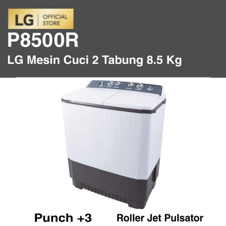 LG P8500R Mesin Cuci 2 Tabung 8.5 Kg Light Grey