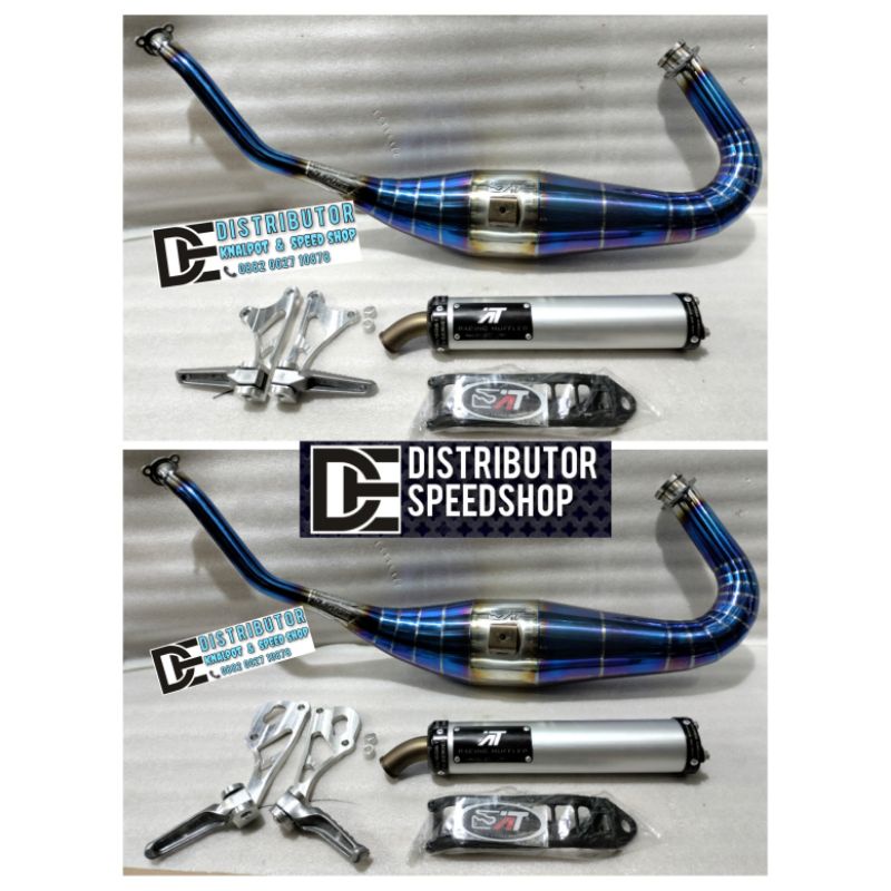 Knalpot Racing Aitech Original  PLUS steep Non Jomblo cobra perut Stainles Bluemoon biru pelangi sil