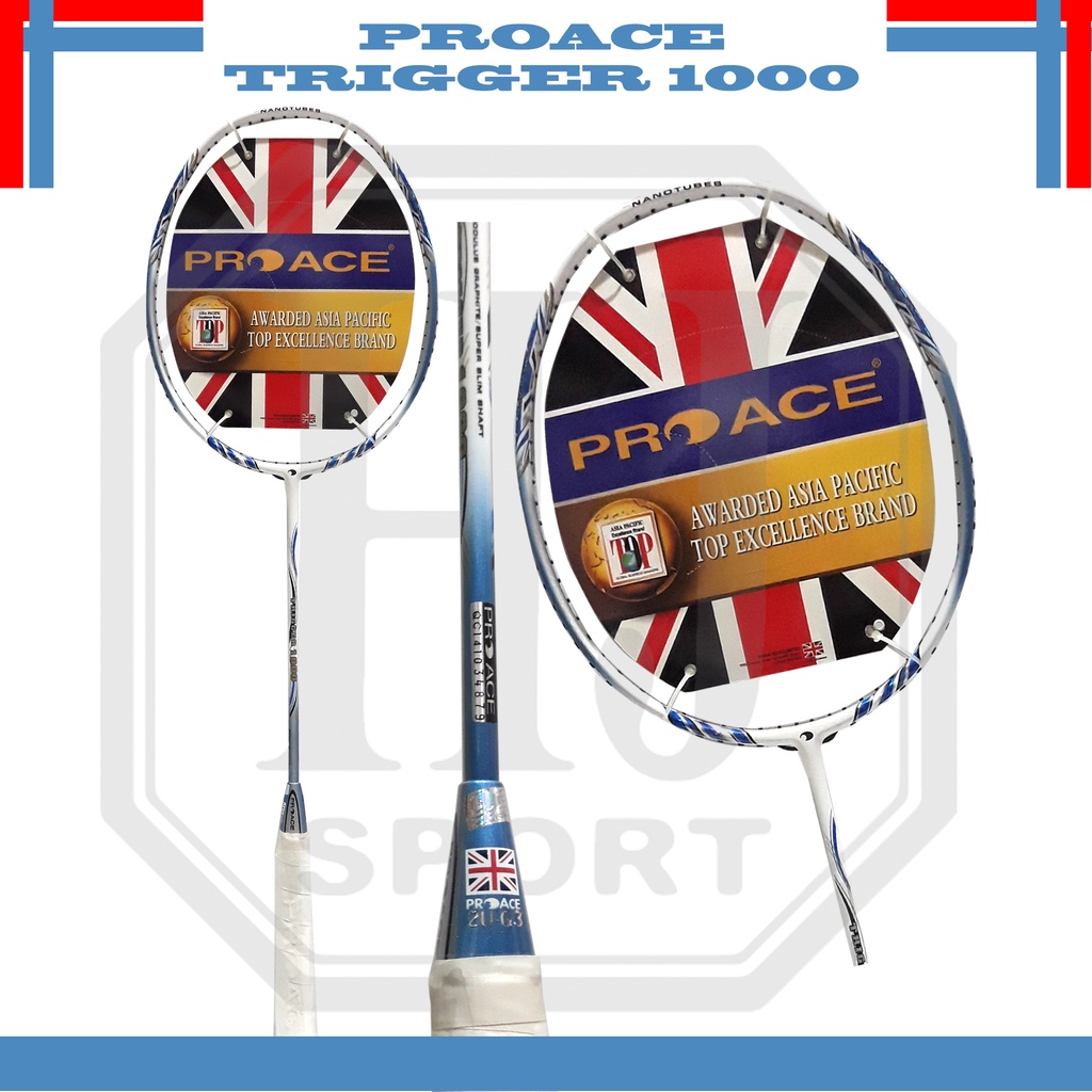 Raket Badminton Original  Pro Ace Trigger 1000 Bonus Komplit