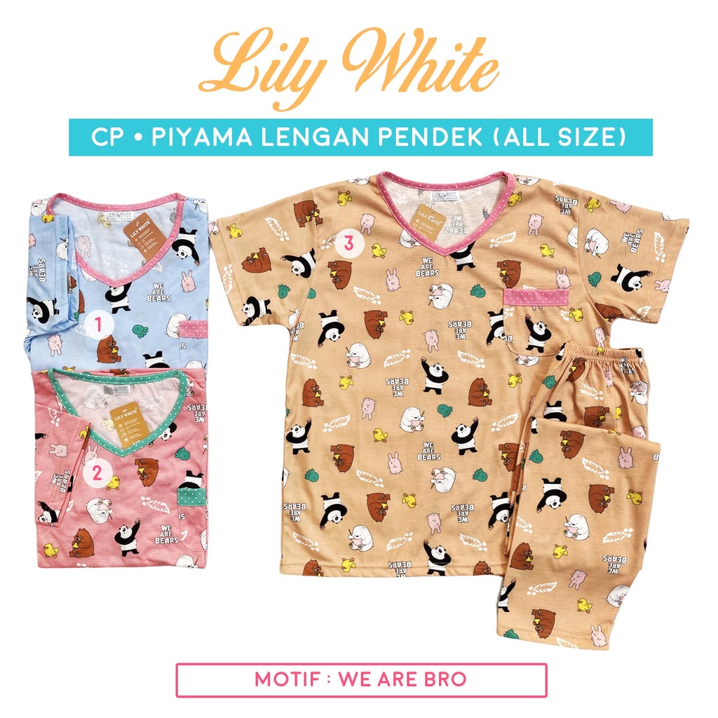 Piyama CP Lengan Pendek - Celana Panjang All Size LILY WHITE Anne Claire BabyDoll Baju Tidur