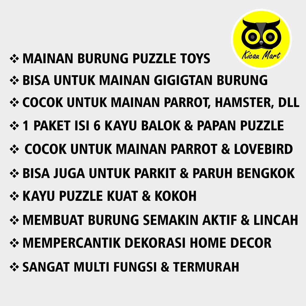 MAINAN PARROT PUZZLE TOYS KAYU BALOK PAPAN MAINAN BURUNG PARUH BENGKOK LOVEBIRD NURI BEO DLL PZLTOY