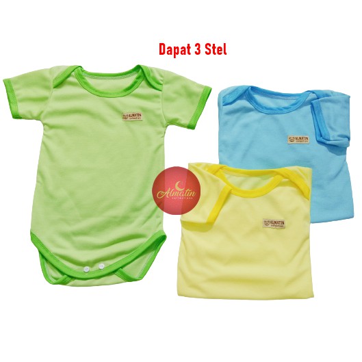 3 Pcs Jumper Pendek Bayi Polos / Baju Kodok Bayi