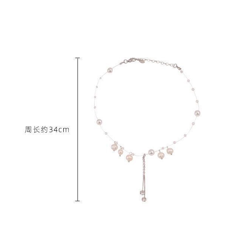 Kalung Rantai Choker Liontin Mutiara Berlian Imitasi Untuk Aksesoris Perhiasan
