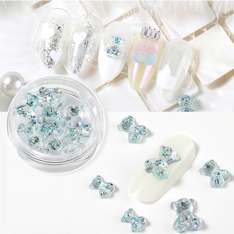 Siy 6pcs Ornamen Beruang 3d 3 Ukuran Bahan Resin Untuk Dekorasi Nail Art Diy