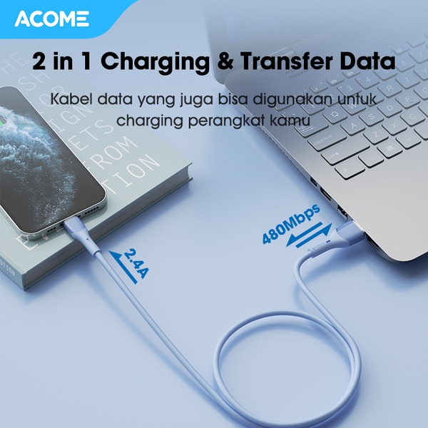 Kabel Data ACOME AGL010 Lightning Fast Charging 2.4 A 1 Meter Macaron - Garansi Resmi 1 Tahun