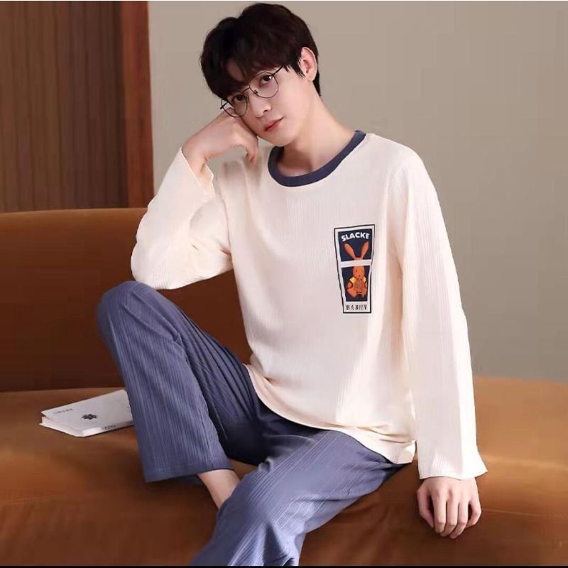 Baju tidur pria piyama cowok setelah bahan katun kaos premium import murah C14-D1