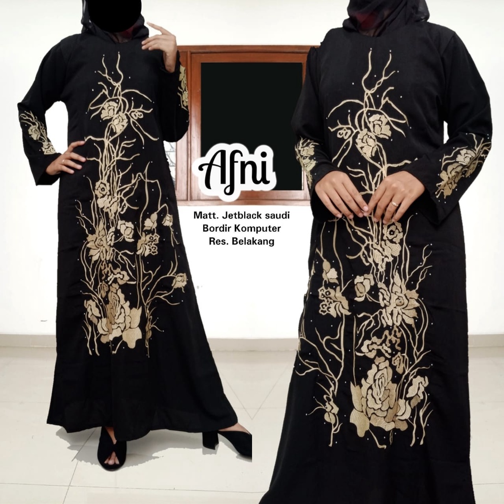 abaya jubah hitam arab bordir afni classic jetblack