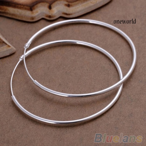 OW@ Women's Silver Plated Big Round Hoop Dangle Earrings Fashion Jewelry Charm