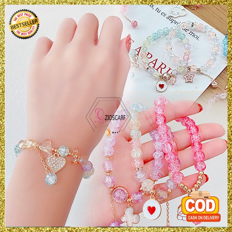 Gelang Wanita Korea Model Manik Batu Kristal Fashion style Anak Perempuan Lucu Aksesoris Gelang Import GLG6