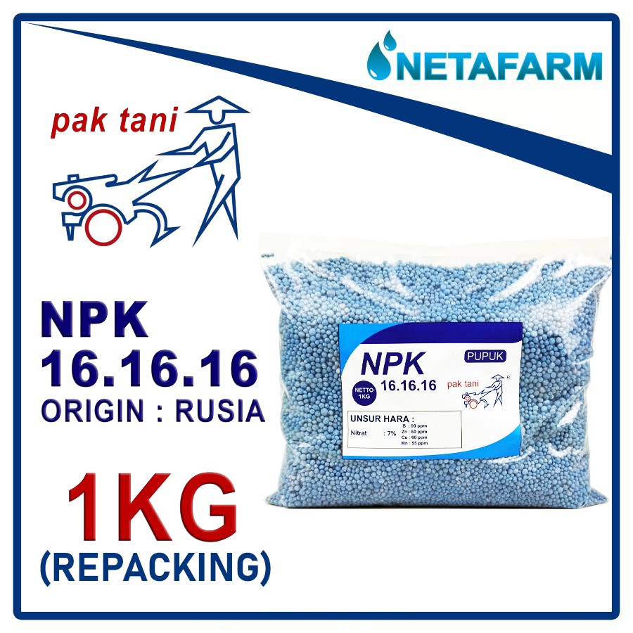 Pupuk NPK PAK TANI Mutiara Biru 16-16-16 Penyubur Tanaman 1 KG Repack