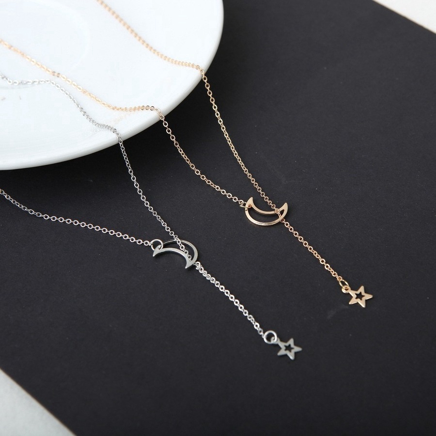 Korean Fashion Simple Moon Star Necklace Clavicle Chain Gold Silver Alloy Necklace Fashion Jewelry