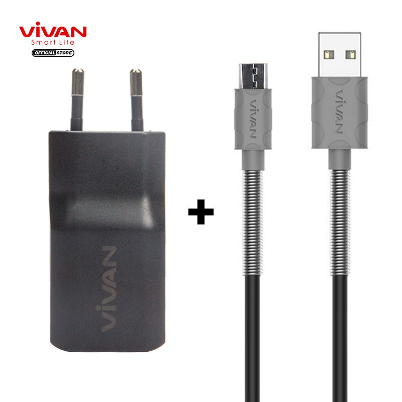 Charger Casan VIVAN Dual USB HP Adaptor Kepala Batok Android iPhone Free Kabel Micro USB