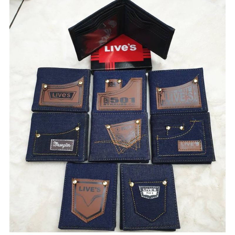 Dompet Pria Bahan Denim Dompet Jeans Model Lipat Pakai Box Murah Meriah