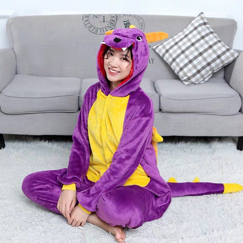 BAJU ONESIE DINOSAURUS UNGU DINO PURPLE KOSTUM PIYAMA COSPLAY