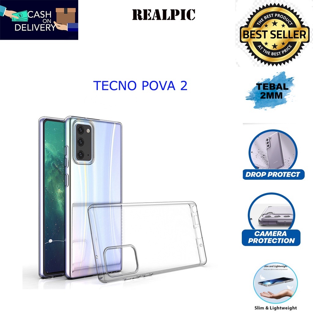 Case TECNO POVA 2 Casing Clear HD KETEBALAN 2MM BENING TRANSPARAN TPU Premium Softcase