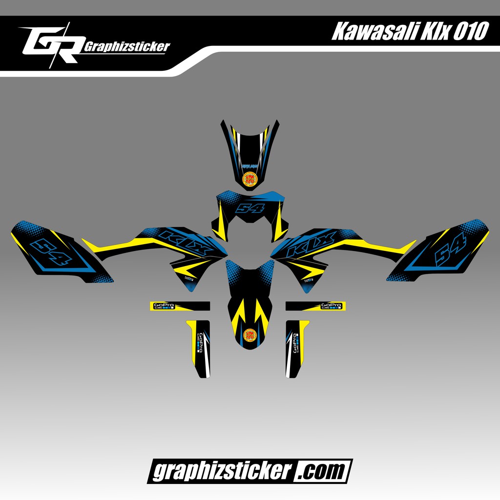 DECAL STICKER MOTOR KAWASAKI KLX BF STRIPING BIRU KUNING