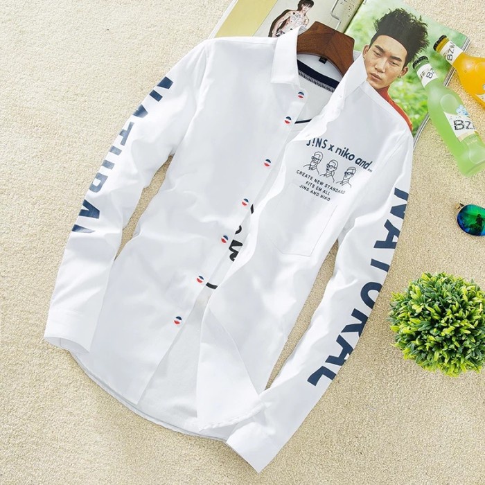 Baju Kemeja Pria LENGAN PANJANG TERBARU KEREN Putih L Kemeja Pria Lengan Panjang Hem Cowok Murah Fas