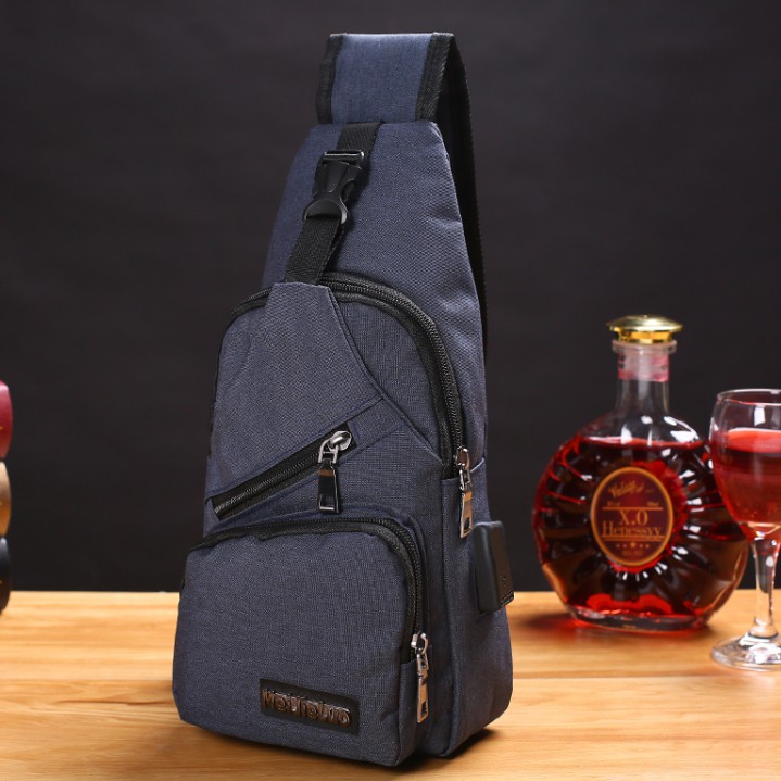 DEJI - TasSlempang Pria Kain / Tas Dada / Tas USB / Tas Impor Batam / Tas Pria / Slingbag