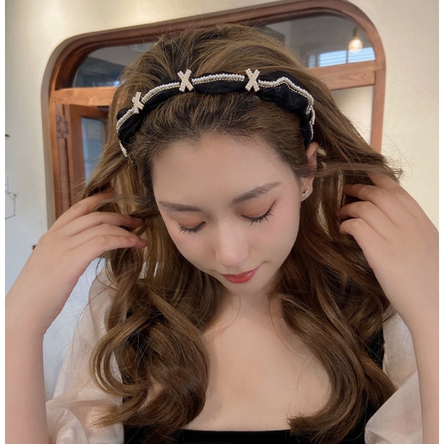 Bando Bandana Korea Wanita / Bando Pesta Polos Mutiara Berlian Yang