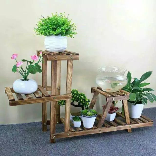 Rak bunga kayu unik - perabotan rumah tangga aesthetic