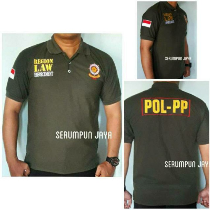 KAOS SATPOL PP - KAOS KERAH SATPOL PP HIJAU ARMY - KAOS POL PP RODA GILA HIJAU ARMY FULL BORDIR