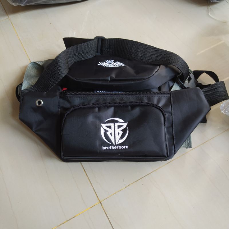 Tas Waistbag pria brotherborn logo bordir