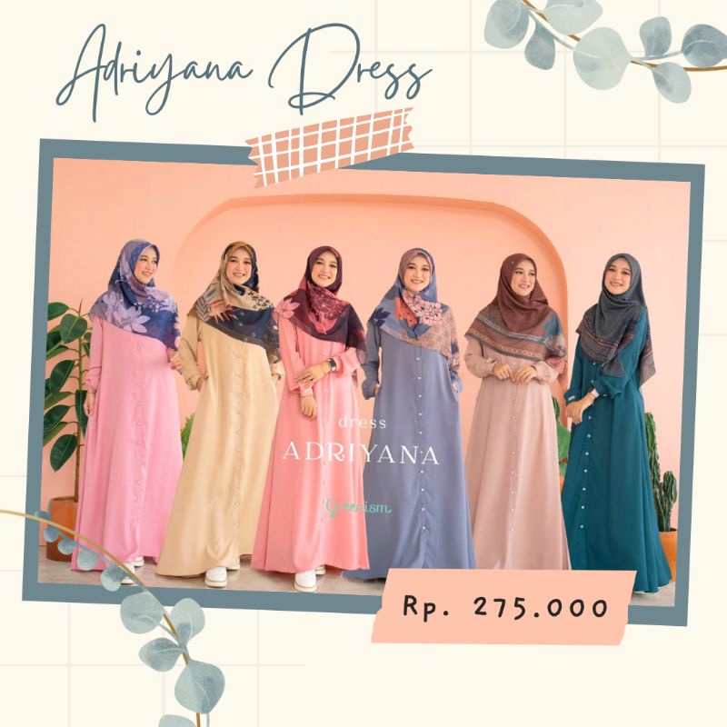 GAMIS DRESS ADRIYANA BY GREENISM REMAJA WANITA POLOS SYARI MURAH PREMIUM