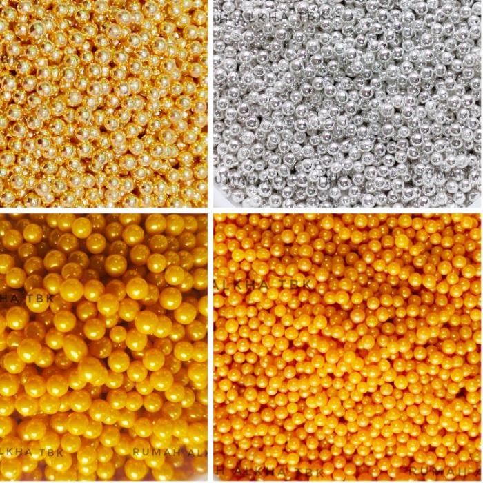 

✪BIG ⚡ALE✪ MUTIARA HIASAN TART CUPCAKE SPILL/ SPRINKLE/ SPIKEL GOLD/ SILVER 2MM/ 4MM 10GR paling murah