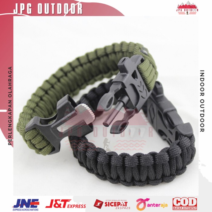 Gelang Paracord Survival Outdoor Bracelet with Magnesium Fline Fire Starter Pemantik Api Survival