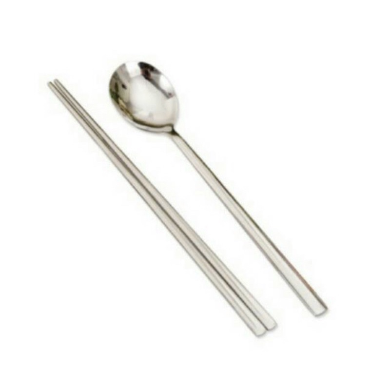 Sujeo Sendok Sumpit Korea Stainless Steel Motif Bunga (Sendok + Sumpit) Korea