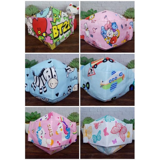 Masker Kain KF94 Evo Anak Motif Lucu Cotton Mask Kids 3D Earloop/Headloop/Hijab Stopper (0-10Tahun)(