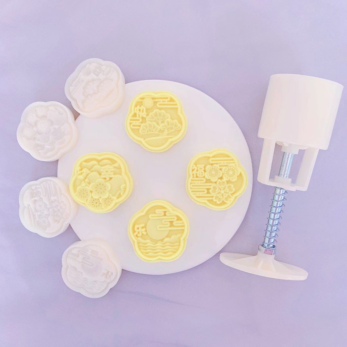 set 4pcs cetakan mooncake 50gr flower cloud MP01 cetakan kue bulan