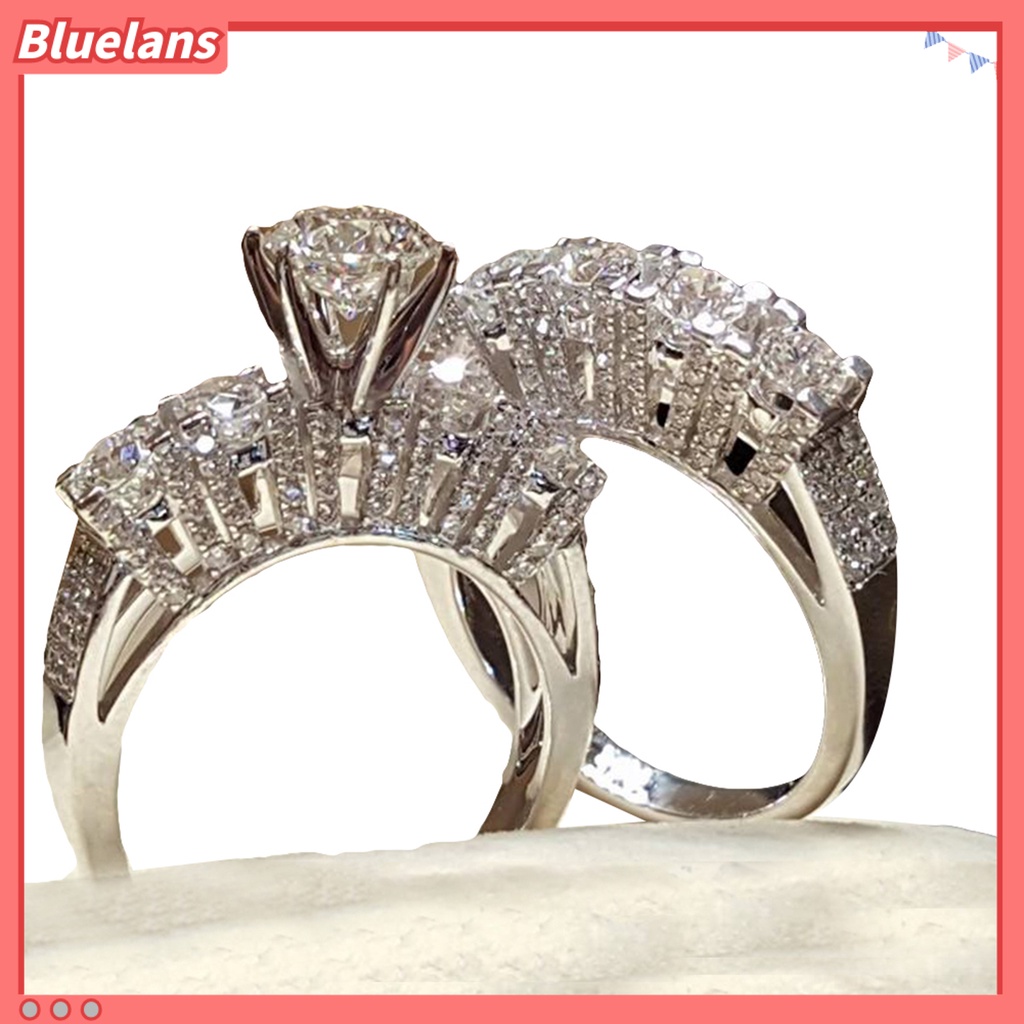 Bluelans 2Pcs Cincin Berlian Imitasi Glossy Untuk Pasangan