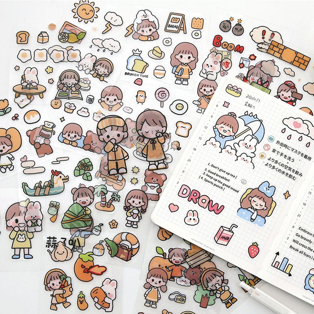 Preva 20pcs Stiker PET Kreatif DIY Hias Notebook Alat Tulis Kelinci Gadis