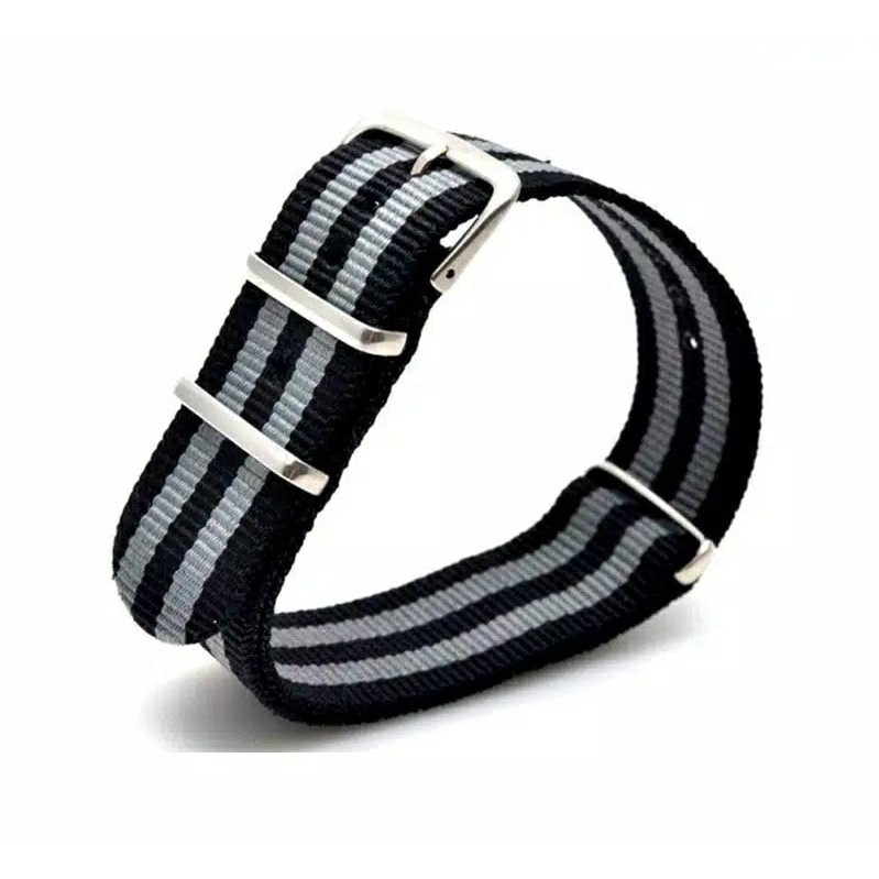 Tali Jam Tangan Nato Canvas Strap 18 20 22mm abu hitam