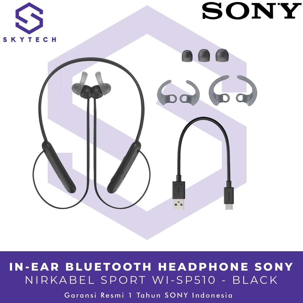 EARPHONE BLUETOOTH SONY WI SP510 BLACK ORIGINAL GARANSI RESMI