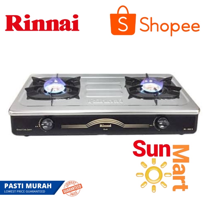 Kompor 2 Tungku Rinnai Ri 602 E 602 W warna hitam doff / putih