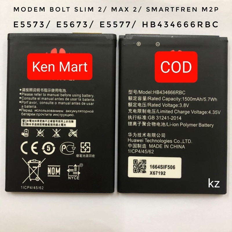 Battery Batre Mifi Bolt Slim 2 Huawei Max 2 E5577 E5673 E5573 Baterai Smartfren M2P Batere