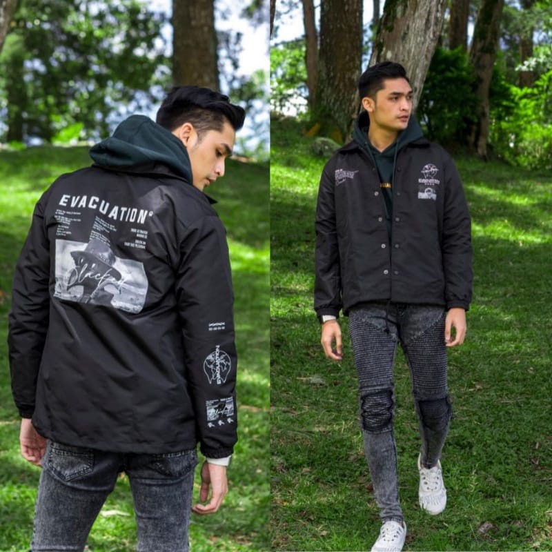 Coach Jacket Dobujack Evacuation Black / Jaket Coach Dobujack Evacuation Hitam Pria dan wanita / Jacket Evacuation Hitam Premium / Jaket Aestetic Dobujack Kekinian termurah