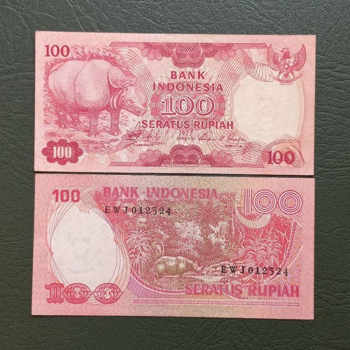 Uang kuno kertas 100 rupiah Badak tahun 1977
