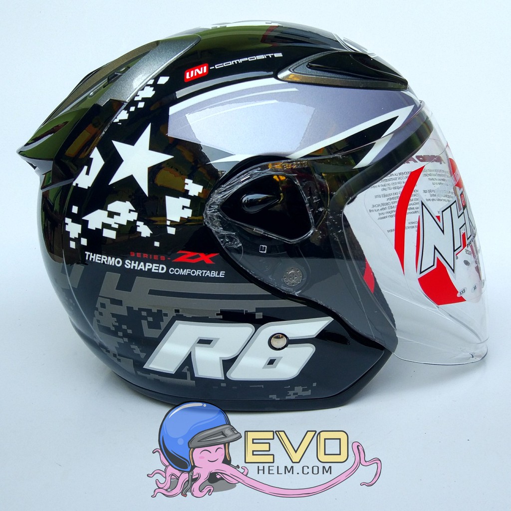 NHK R6 PIXEL GRAPHIC Half Face - Single Visor BLACK - SILVER